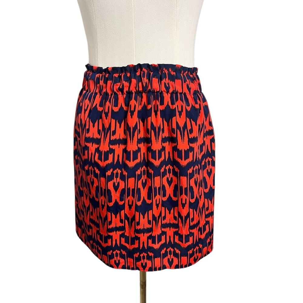 Alya Mini Skirt Womens Small Blue Orange Geometric Print Elastic Waist Summer